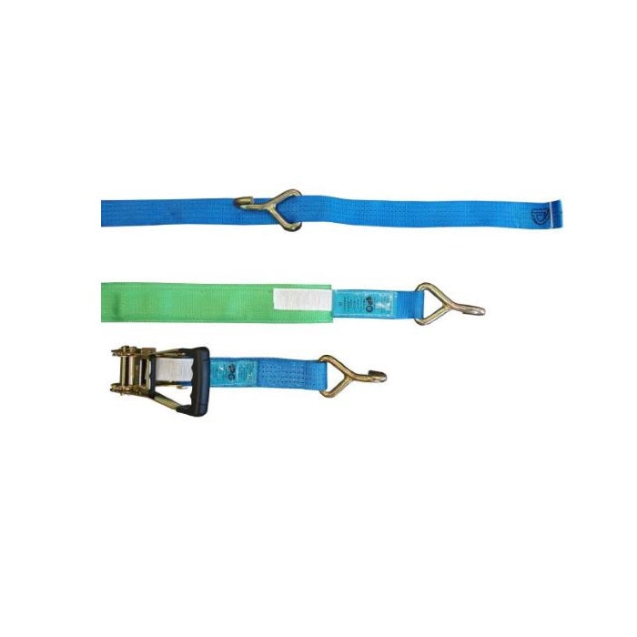 Cinghia a cricchetto a 3 punti Tekson 3.5 M / 4 T blu 350 daN con gancio a J e tubo protettivo verde | 182093