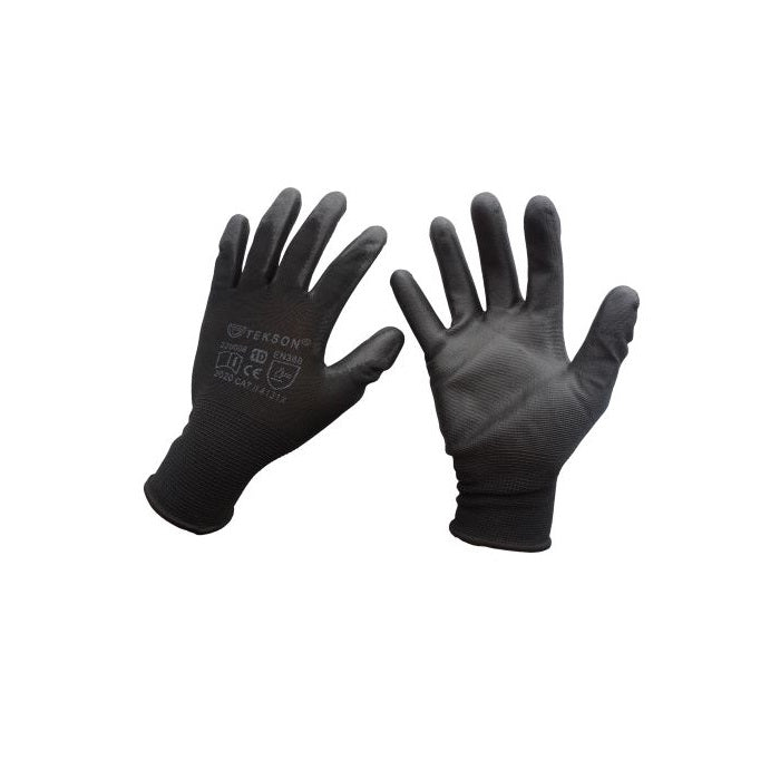 Guanti da lavoro Tekson, universali, con poliuretano, 12 paia | Nero