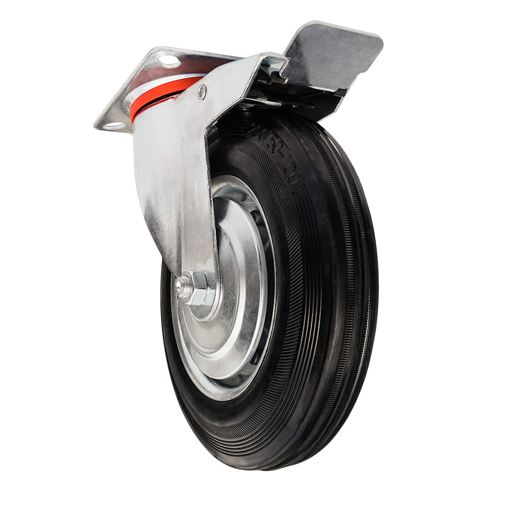 Ø 75 mm | Ruota girevole con freno Metallo gomma Piastra di fissaggio Cuscinetto a rulli Capacità di carico 50 kg | 4003-75