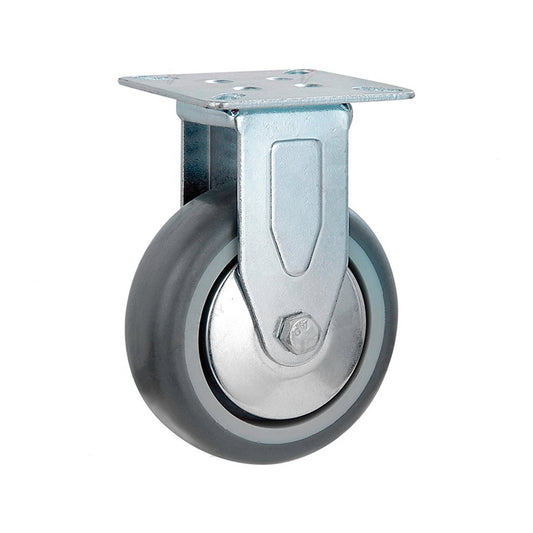 Ø 100 mm | Ruota fissa senza freno: gomma termoplastica, piastra di fissaggio, boccola liscio, capacità di carico 90 kg | 3011A-100