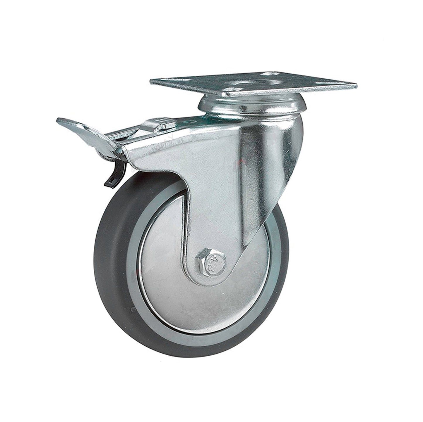 Ø 100 mm | Ruota girevole con freno: materiale in gomma termoplastica, piastra di fissaggio, boccola liscio, capacità di carico 90 kg | 3014A-100