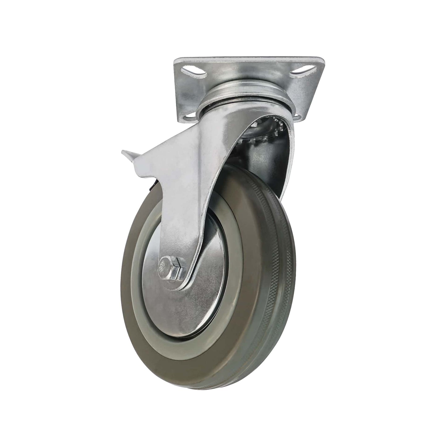 Ø 125 mm | Zestaw kołowy obrotowy z hamulcem: tworzywo guma, płyta mocująca, łożysko ślizgowe, nośność 100 kg | 3054-125 - półprofil