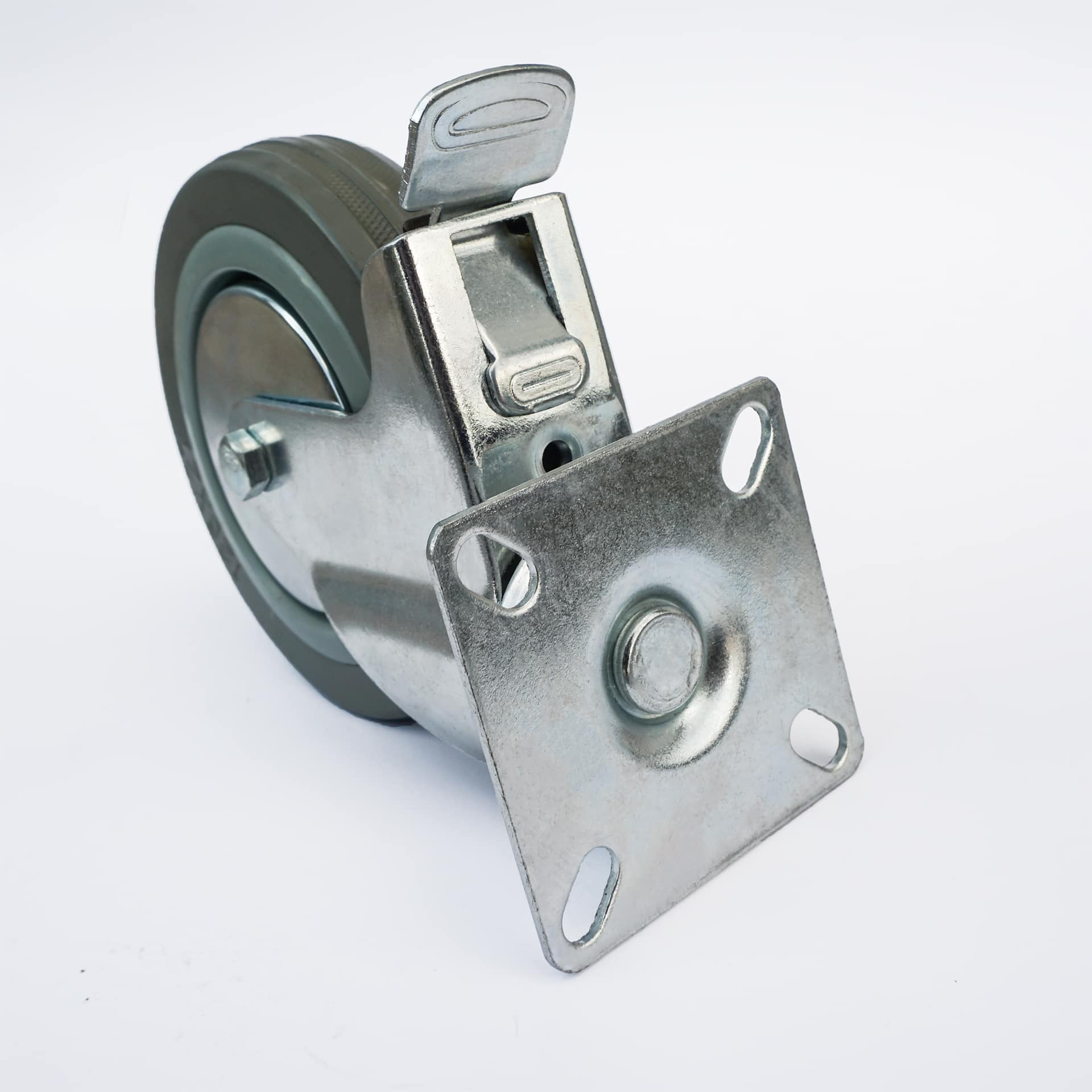 Ø 125 mm | Zestaw kołowy obrotowy z hamulcem: tworzywo guma, płyta mocująca, łożysko ślizgowe, nośność 100 kg | 3054-125 - płyta mocująca