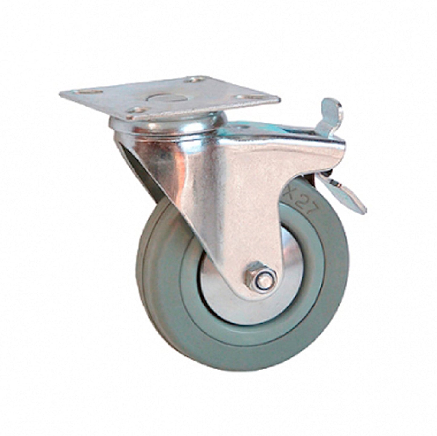 Ø 125 mm | Zestaw kołowy obrotowy z hamulcem: tworzywo guma, płyta mocująca, łożysko ślizgowe, nośność 100 kg | 3054-125 - widok z drugiego boku