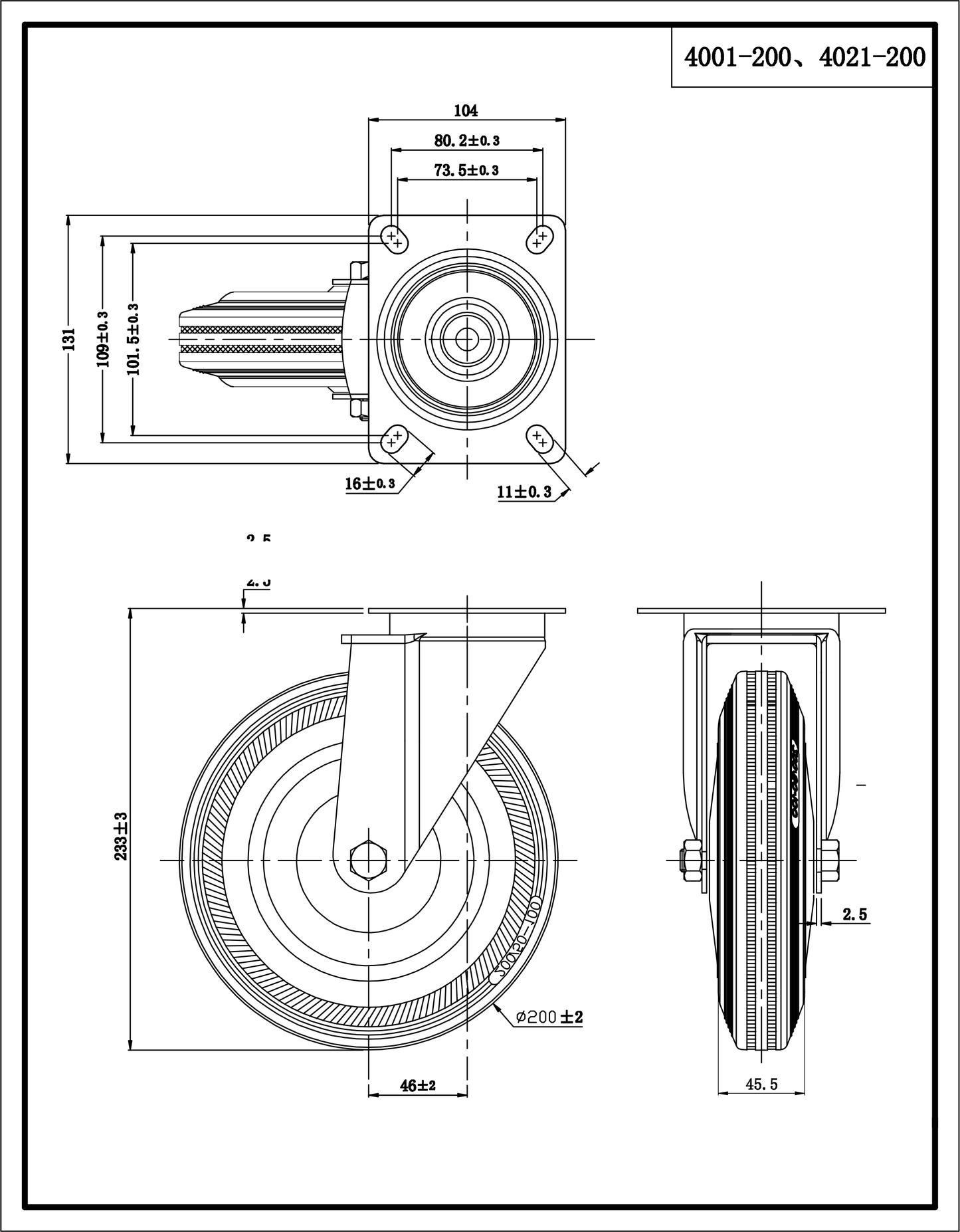 Ø 200 mm | Ruota girevole senza freno: metallo-gomma, piastra di fissaggio, cuscinetto a rulli, portata 185 kg | 4001-200