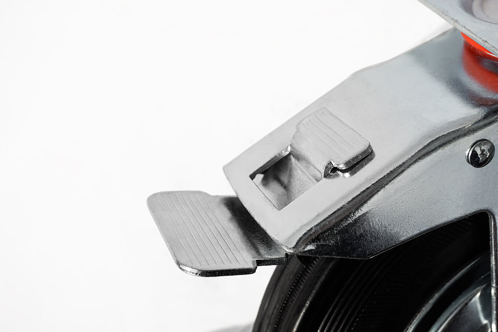 Ø 125 mm | Ruota girevole con freno Metallo gomma Piastra di fissaggio Cuscinetto a rulli Capacità di carico 100 kg | 4003-125