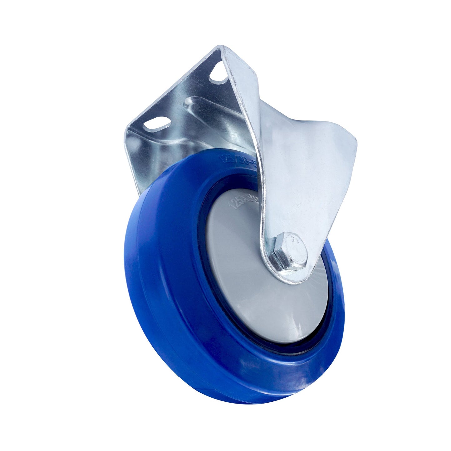 Ø 125 mm | Ruota fissa senza freno Plastica Gomma elastica Piastra di fissaggio Cuscinetto a sfere Capacità di carico 230 kg | A-EU02-125