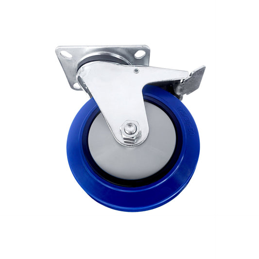 Ø 125 mm | Ruota girevole con freno Plastica Gomma elastica Piastra di fissaggio Cuscinetto a sfere Capacità di carico 230 kg | A-EU04-125